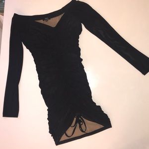 Sexy Sheer Black Ruched Tie Dress